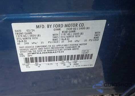 2024 Ford Edge Sel z USA, uszkodzony, nr VIN 2FMPK4J9XRBA97535